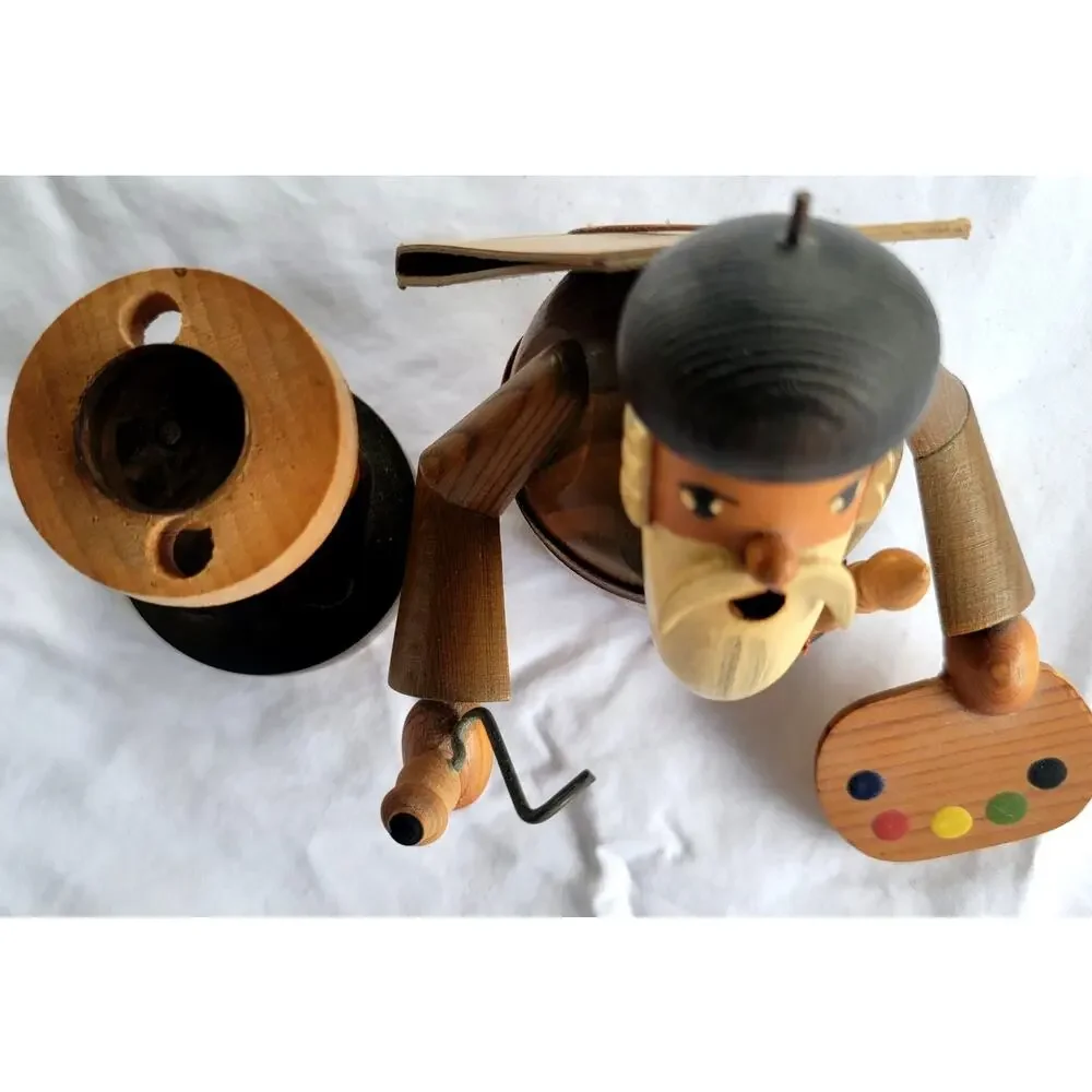 Vintage Erzgebirge Painter Wood Smoker Figure German Folk Art Artist Decor